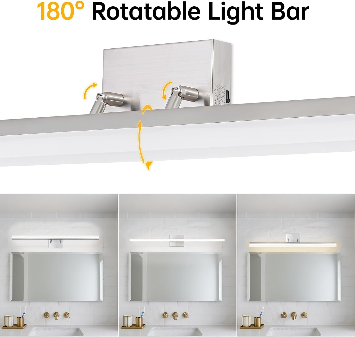 48 inch LED Modern Bathroom Vanity Lighting Fixtures Over Mirror, Brushed Nickel Adjustable Makeup Vanity Light Bar Dimmable 5CCT 46W 3000K-5000K