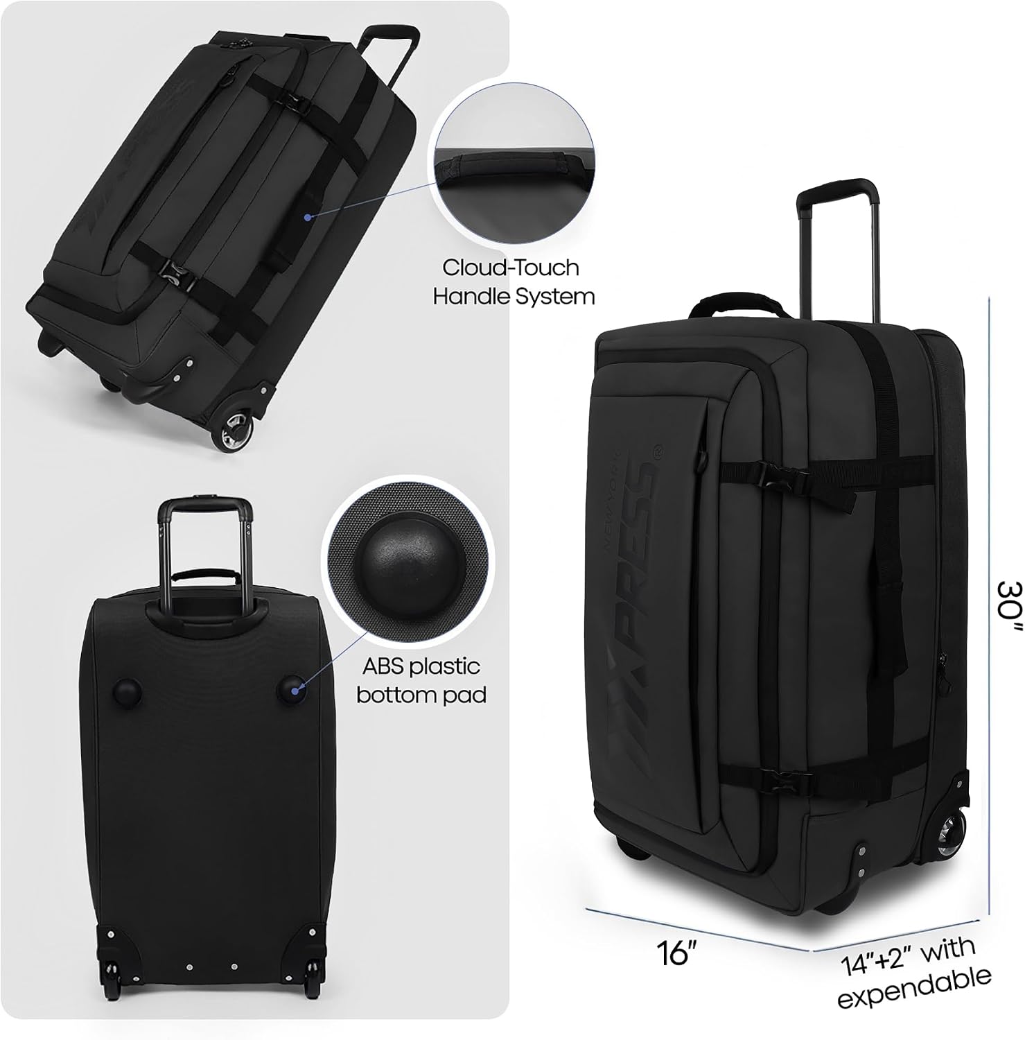 30'' Expandable Rolling Duffle Bag with Wheels,Expandable For Up to 15% More Space,Rolling Duffle Bag w/Handle,Carry on Luggage Travel Duffle Bags for Man Women#Black