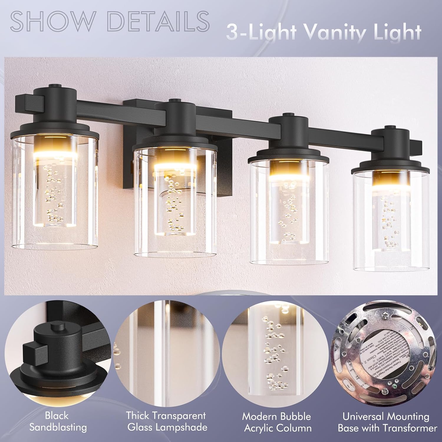 Quntis 4-Light Black Bathroom Light Fixtures with 5 Color Modes, 27 Inch Dimmable Modern Vanity Lighting Fixture Over Mirror, 28 Watts Eye Protection LED Wall Lamp (UL Certified, Bulbs Included)