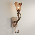 Franklin Iron Works Amber Scroll Rustic Wall Sconce Lighting Golden Bronze Metal Hardwired 23 1/2' High Fixture Amber Art Glass Cottage Core Decor for Bedroom Bathroom Bedside Home (Colors May Vary)