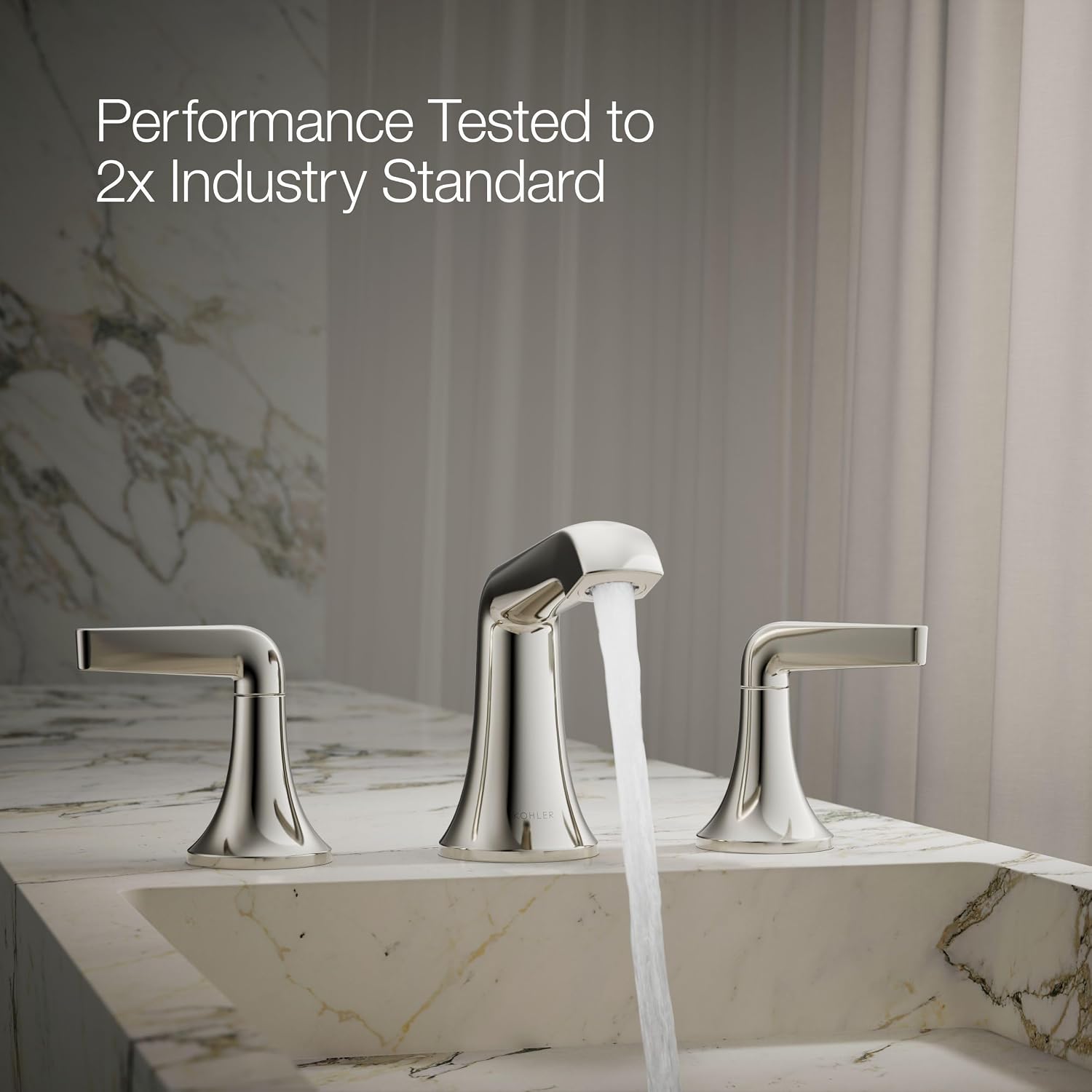 Kohler K-22020-4-SN Kohler K-22020-4 Tempered 1.2 GPM Widespread Bathroom Faucet with UltraGlide and Pop-Up Drain Assembly