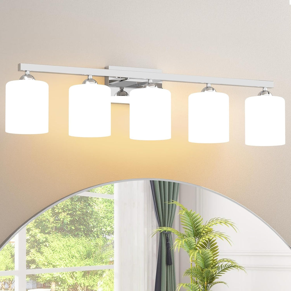 Quntis 5-Light Bathroom Light Fixtures Over Mirror 5 Colors Adjustable, LED Bathroom Vanity Light with Milky White Frosted Glass Shade, Lights for Bathroom Energy-Saving, 35.8 inch