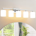 Quntis 5-Light Bathroom Light Fixtures Over Mirror 5 Colors Adjustable, LED Bathroom Vanity Light with Milky White Frosted Glass Shade, Lights for Bathroom Energy-Saving, 35.8 inch