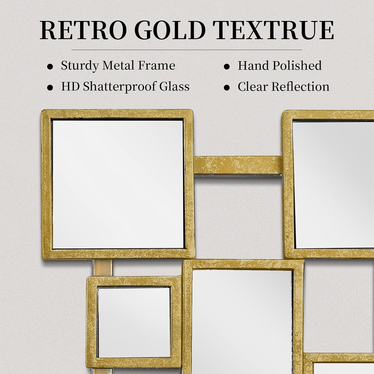 Gold Modern Wall Mirror - 45'×30' Large Metal Framed Decorative Mirror, Unique Mosaic Design Wall Mirrors for Living Room Entryway Hallway Home Art Decor