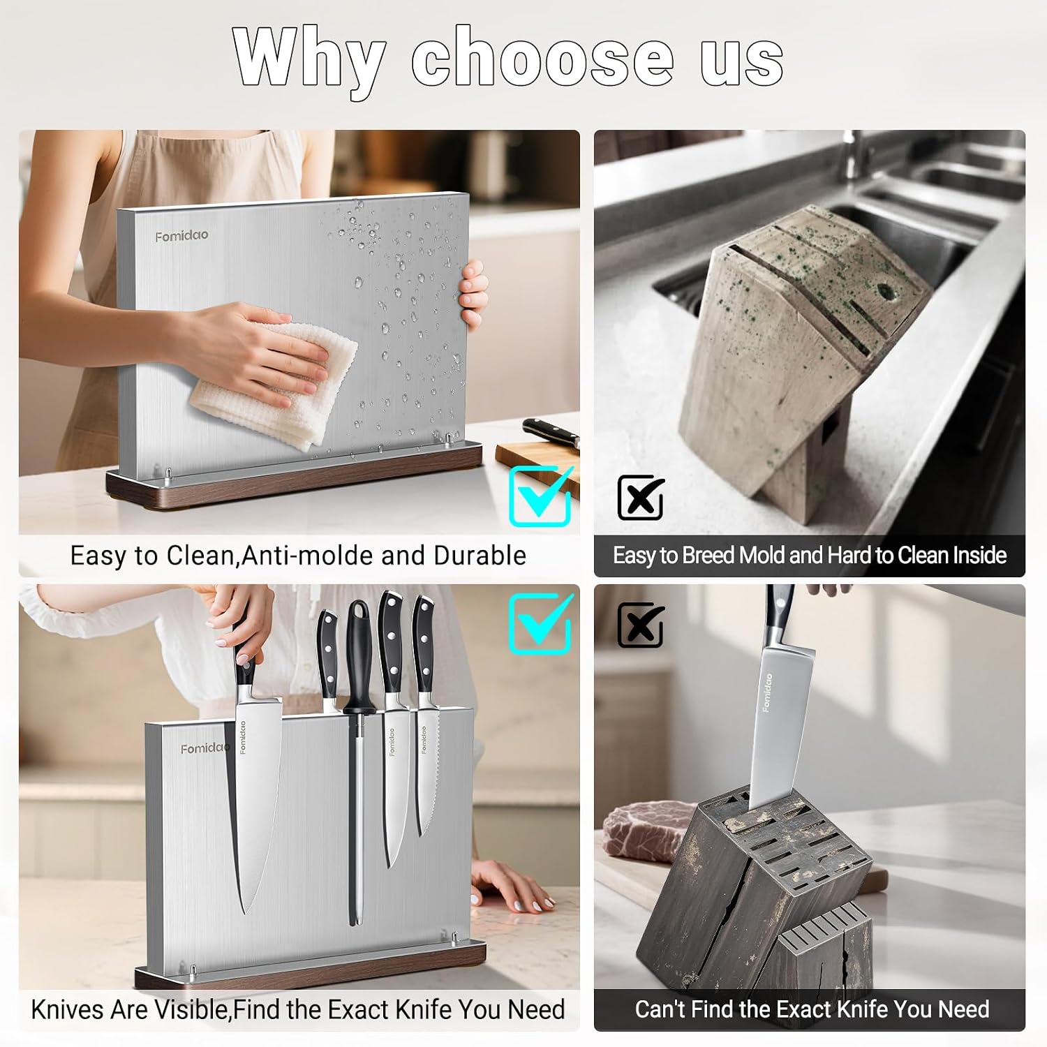 6 Pieces Knife Set with Magnetic Block,Ultra-Sharp High-carbon Steel Kitchen Knife Set, Professional Knife Block Set with Ergonomic Handle and Sharpener