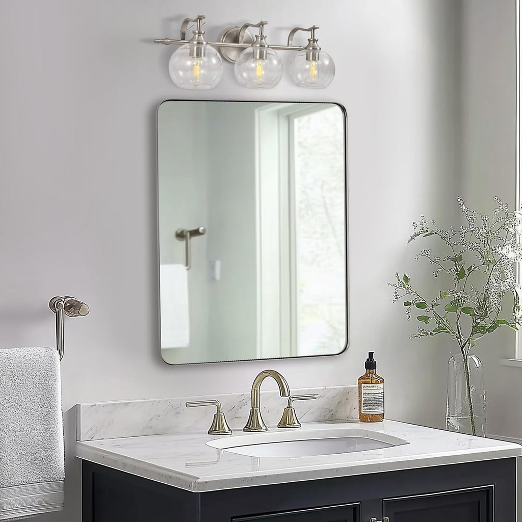 ANDY STAR 3 Light Bathroom Vanity Light, Brushed Nickel Bathroom Light Fixture, Modern Wall Sconces with Globe Clear Glass Shade, Wall Mounted Bathroom Light Over Mirror for Living Room, Foyer