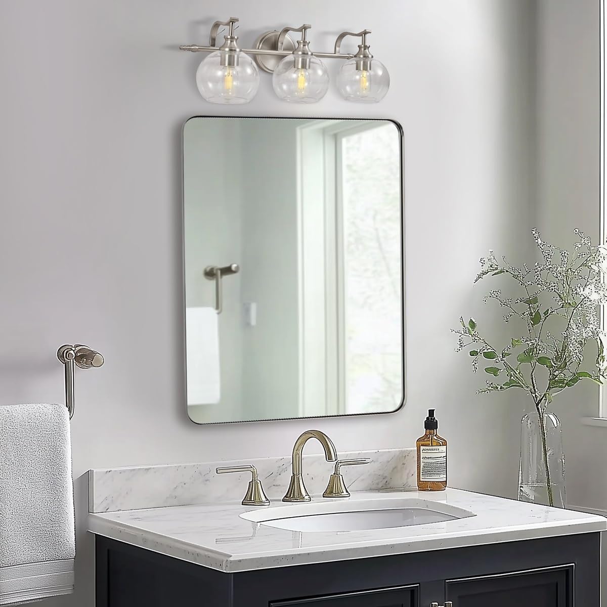 ANDY STAR 3 Light Bathroom Vanity Light, Brushed Nickel Bathroom Light Fixture, Modern Wall Sconces with Globe Clear Glass Shade, Wall Mounted Bathroom Light Over Mirror for Living Room, Foyer