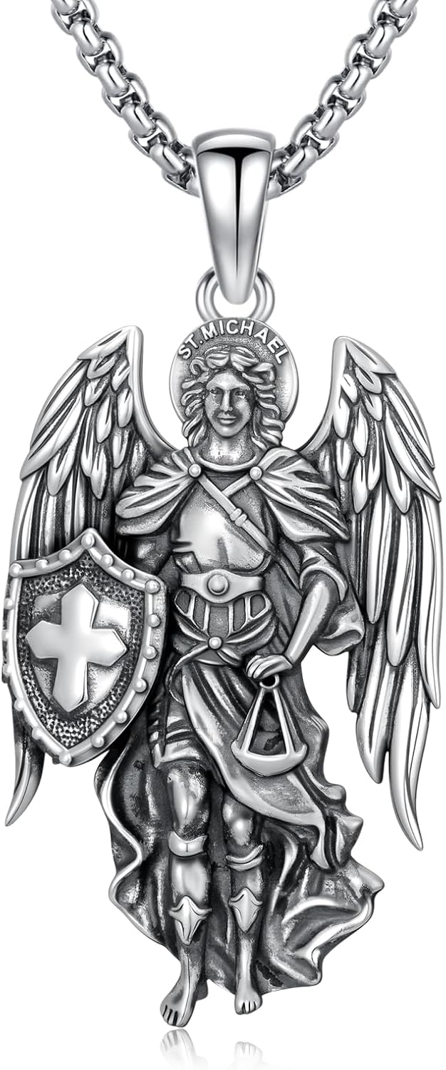 925 Sterling Silver Patron Saint Amulet Pendant Necklace Religion Protection Jewelry for Men Women
