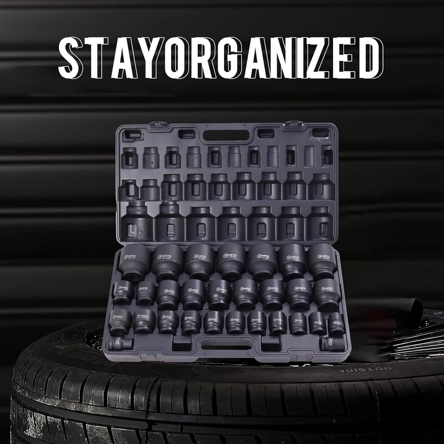 29-Piece 3/4' Drive Impact Socket Set, SAE 3/4' to 1/2', 6-Point Design, Cr-Mo, Rugged Construction, with Heavy-Duty Storage Case – Ideal for Auto Repair & Household Use