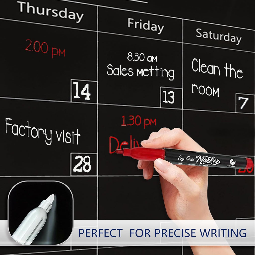 Magnetic Whiteboard Calendar Black Glass Board Yearly Calendar - 35' X 47' Large Wall Calendar - White Board Dry Erase Planner for Wall Home, School, Office