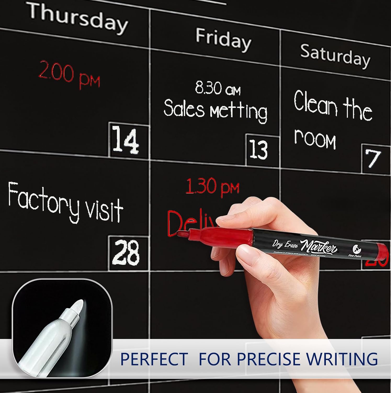 Magnetic Whiteboard Calendar Black Glass Board Yearly Calendar - 35' X 47' Large Wall Calendar - White Board Dry Erase Planner for Wall Home, School, Office