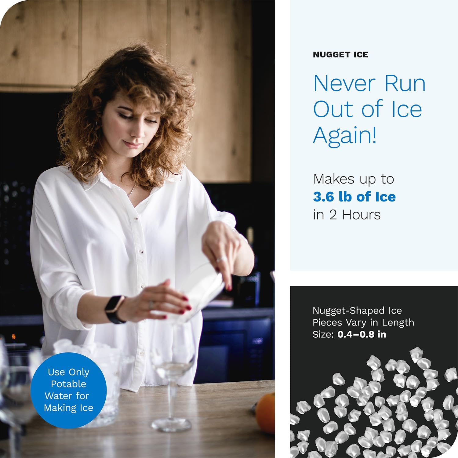 hOmeLabs Countertop Nugget Ice Maker - Stainless Steel with Touch Screen - Portable and Compact - Chewable Nugget Ice Machine - Produces Up to 44lb of Ice Per Day