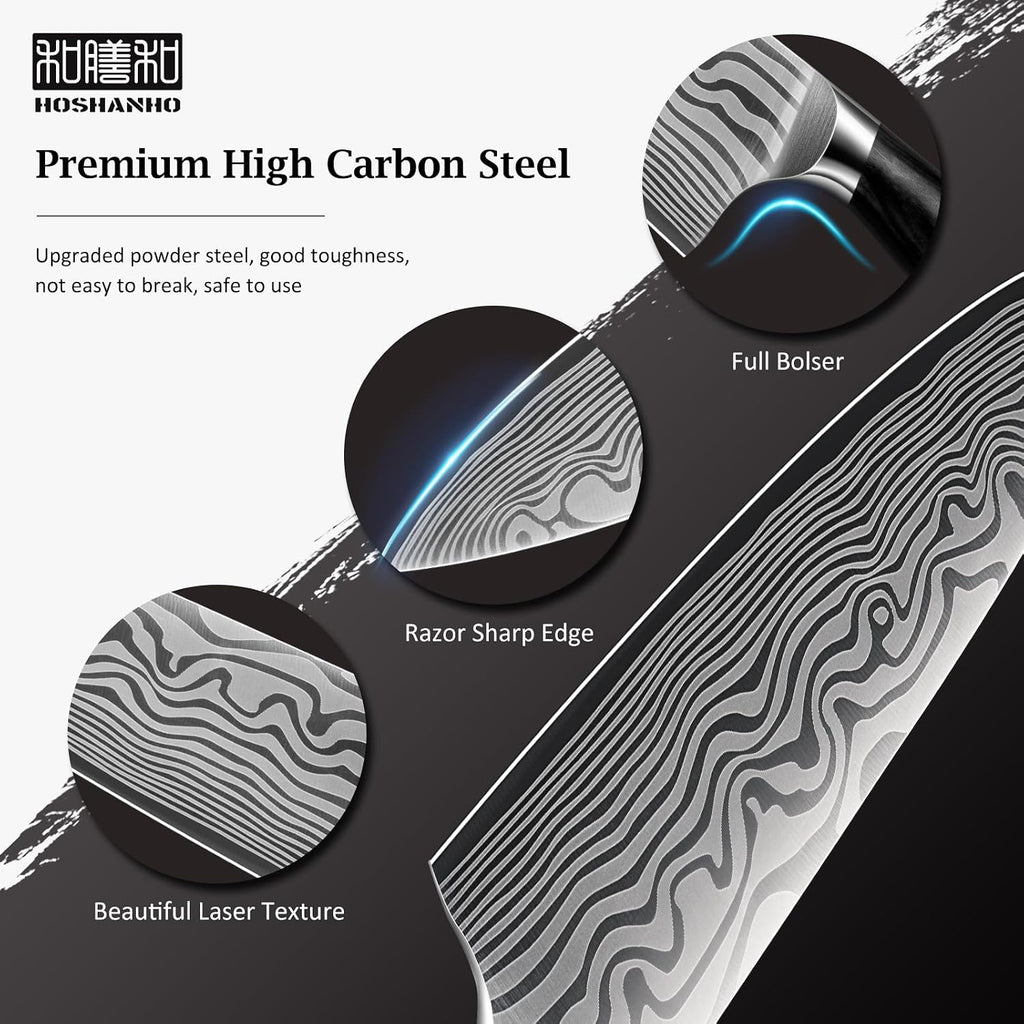 HOSHANHO 3 Pieces Knife Set, Professional High Carbon Powder Steel Kitchen Knife Set, Ultra Sharp Knives Set for Kitchen with Elegant Gift Box