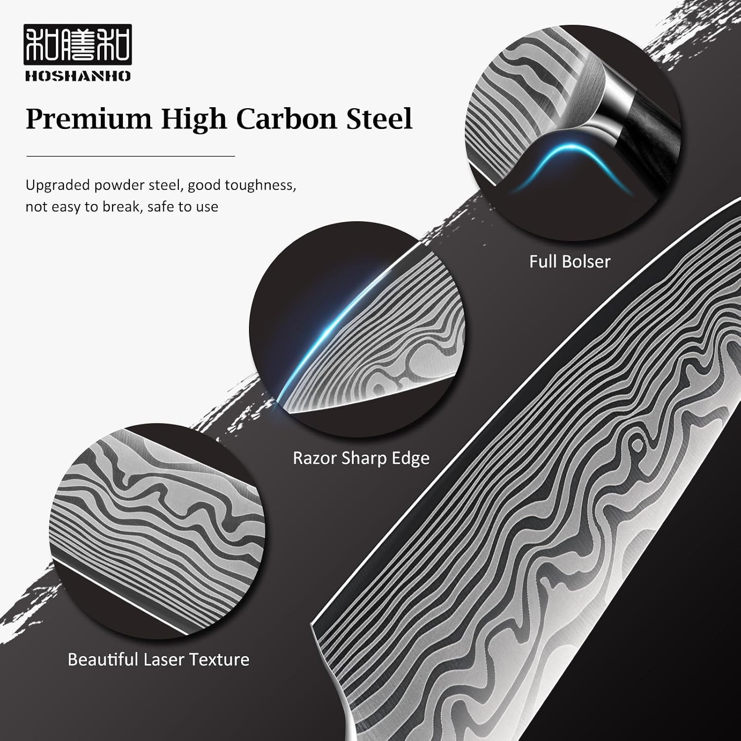 HOSHANHO 3 Pieces Knife Set, Professional High Carbon Powder Steel Kitchen Knife Set, Ultra Sharp Knives Set for Kitchen with Elegant Gift Box