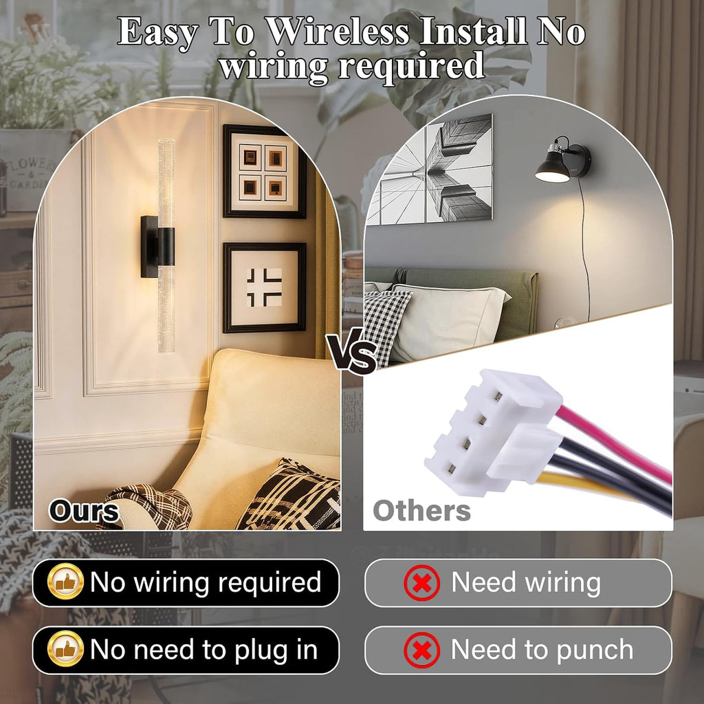 camuucci Battery Operated Wall Sconces Set of 2 Rechargeable Battery Powered Wall Light with 12000mAh Not Hardwired Dimmable Wall Lamp Fixtures for Bedroom Living Room Black 20.9 Inches