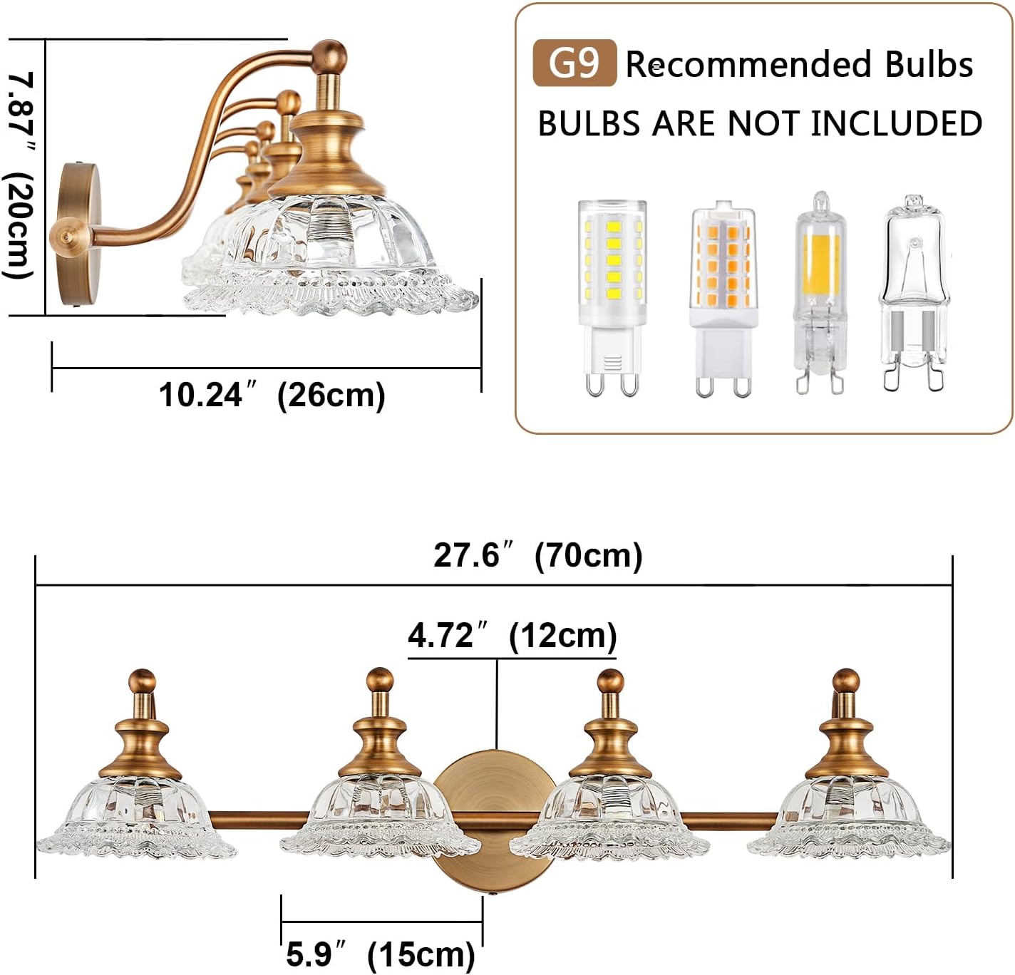 XIEDUN Bathroom Light Fixtures 4 Lights Vanity Lighting Fixtures Matte Brass Vintage Vanity Light Fixture Vanity Lights for Bathroom