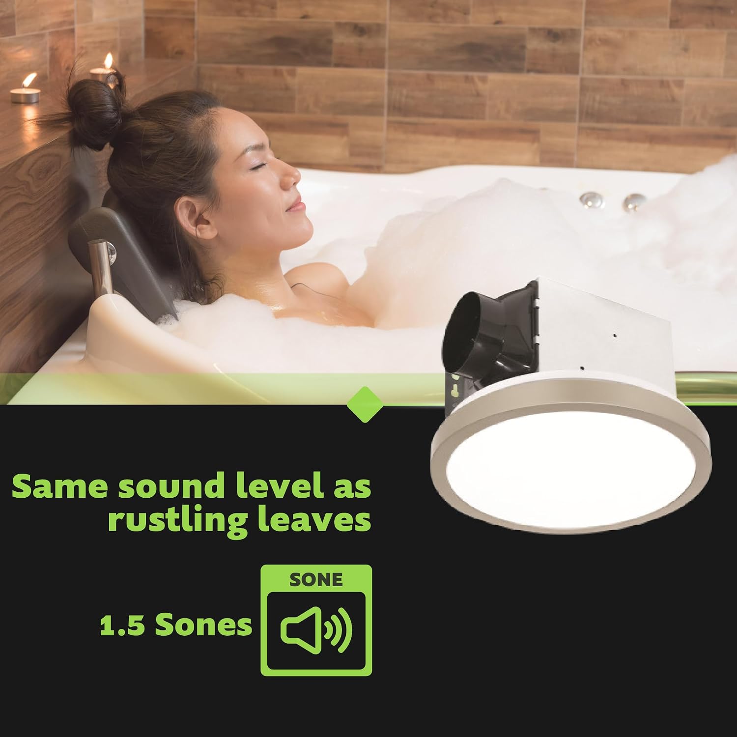 Homewerks 7105-09-BN Bathroom Fan with Light 90-CFM 1.5 Sones Round Ventilation Fan with Dimmable LED Light and Magnetic Trim Ring Brushed Nickel