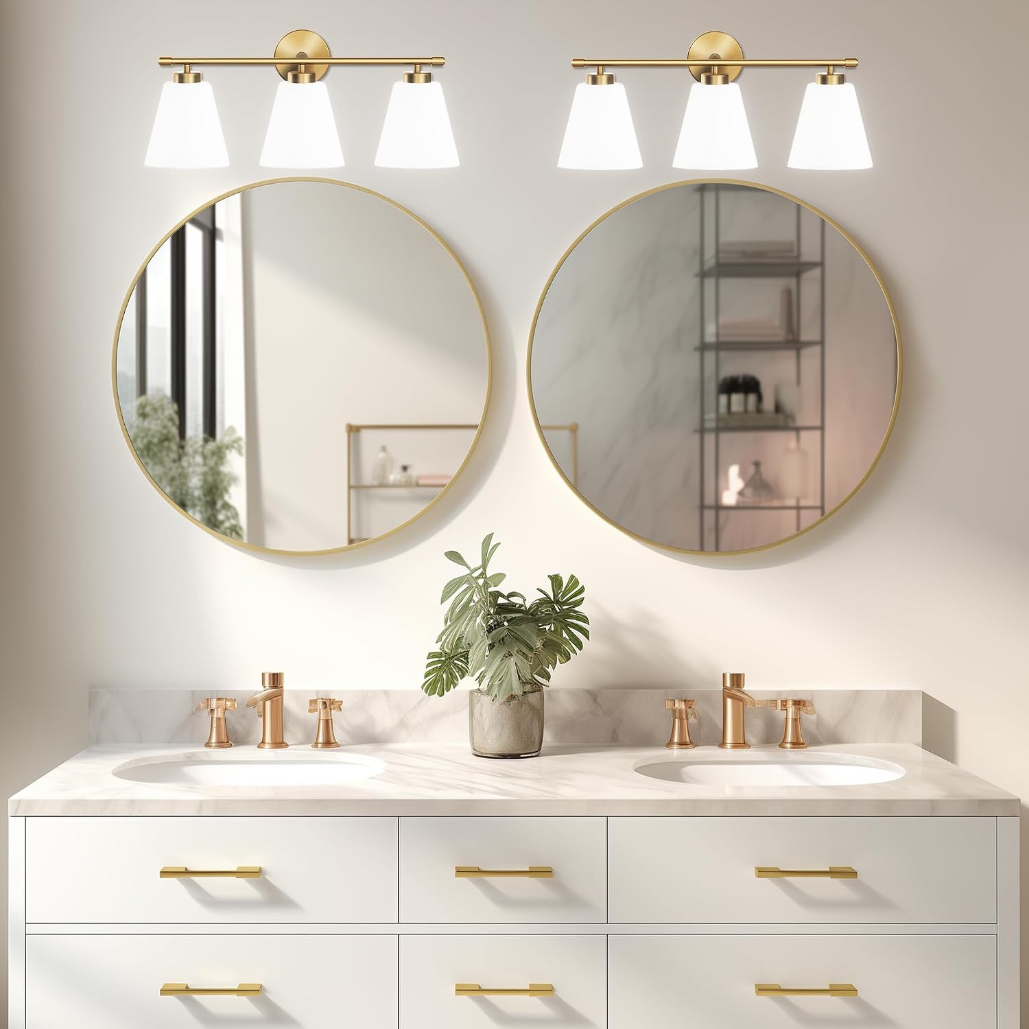 Hamilyeah Gold Bathroom Vanity Light Fixtures Over Mirror, 3 Light Vanity Lights with Frosted Glass, Industrial Vanity Lighting Fixtures for Bath, Restroom