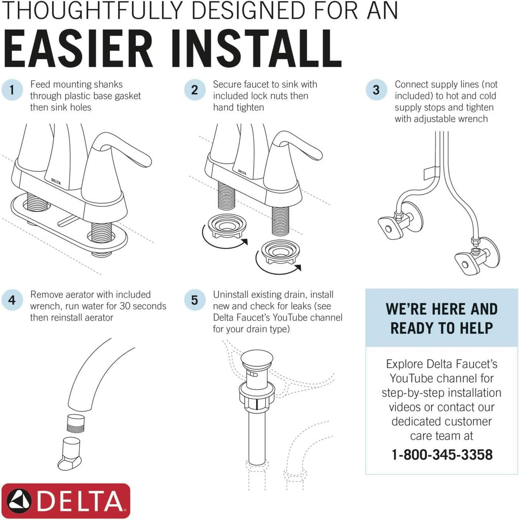 Delta Nicoli Centerset Brushed Gold Bathroom Faucet with Sprayer, 4 Inch 3 Hole Bathroom Sink Faucet with Pull Out Sprayer, Push-Pop Drain, Champagne Bronze 25849LF-CZ