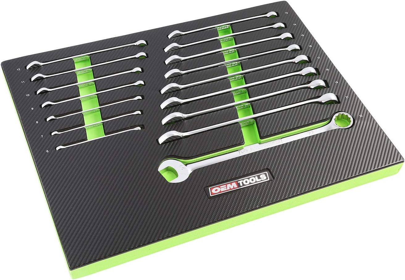 OEMTOOLS 23994 16PC Combo Wrench Set, Metric Wrench Set 6mm-22mm, Posi Grip Wrenches, Heat Treated Steel, Foam EVA Tray