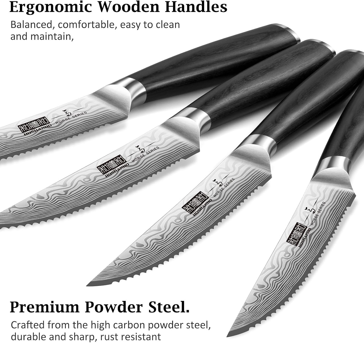 HOSHANHO Steak Knives Set of 6, 4.5 Inch Japanese Serrated Steak Knife Set, Ultra Sharp High Carbon Powder Steel Steak Knife with Pakkawood Handle