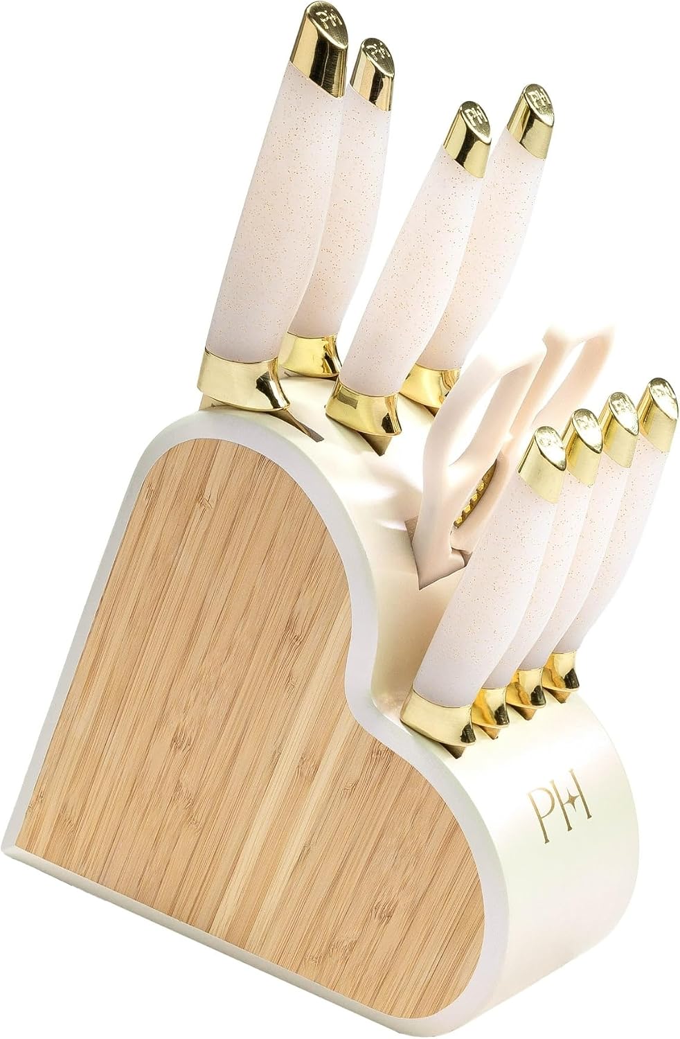 10-Piece Heart Knife Set – Stainless Steel Blades with Acrylic Block for Modern Kitchen Décor (White Iridescent)