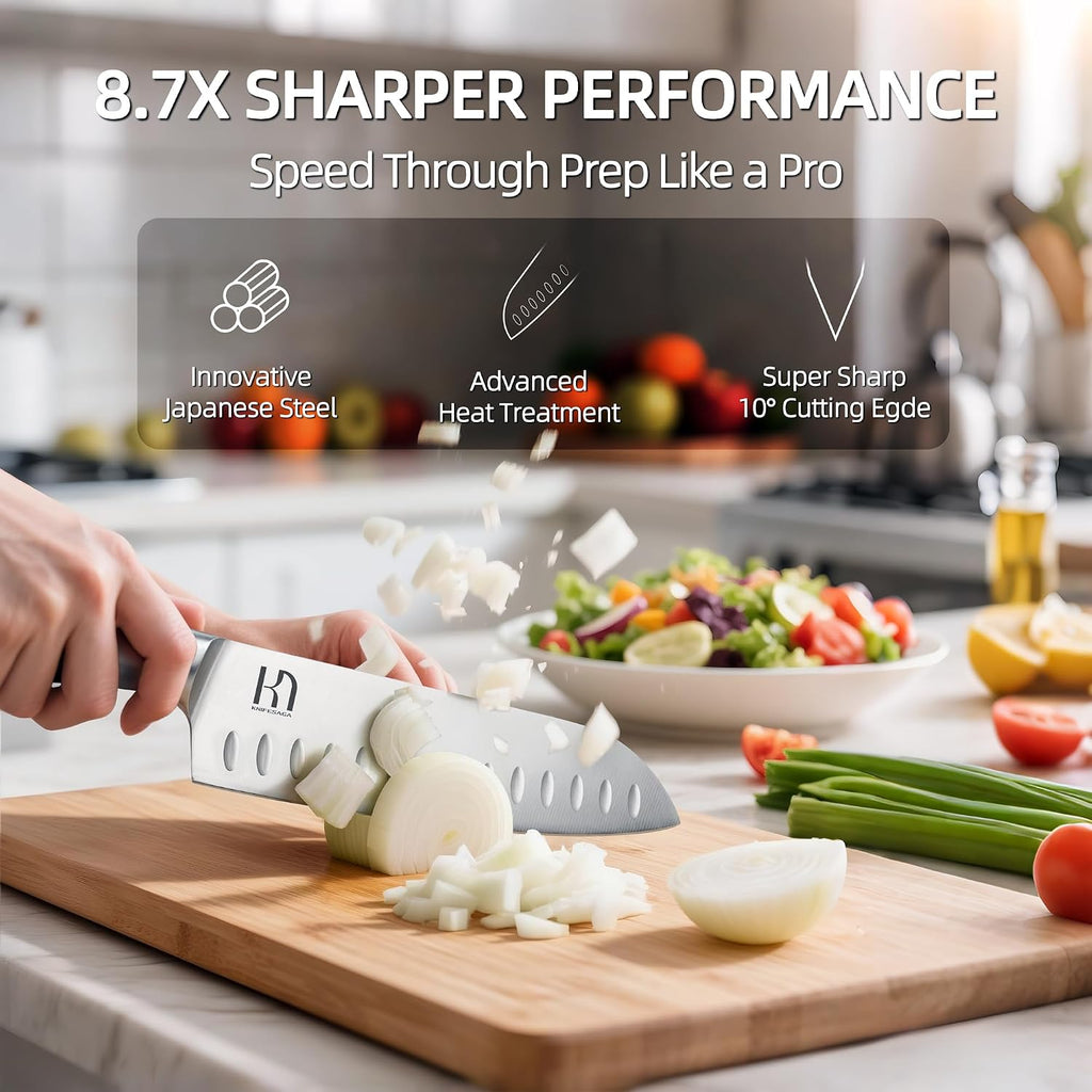 KnifeSaga Knife Set, Premium Knife Block Set for Kitchen 14 Pcs UltraSharp Japanese High Carbon Stainless Steel with Block and Built-in Sharpener, Kitchen Knives Set with Non-serrated Steak Knives