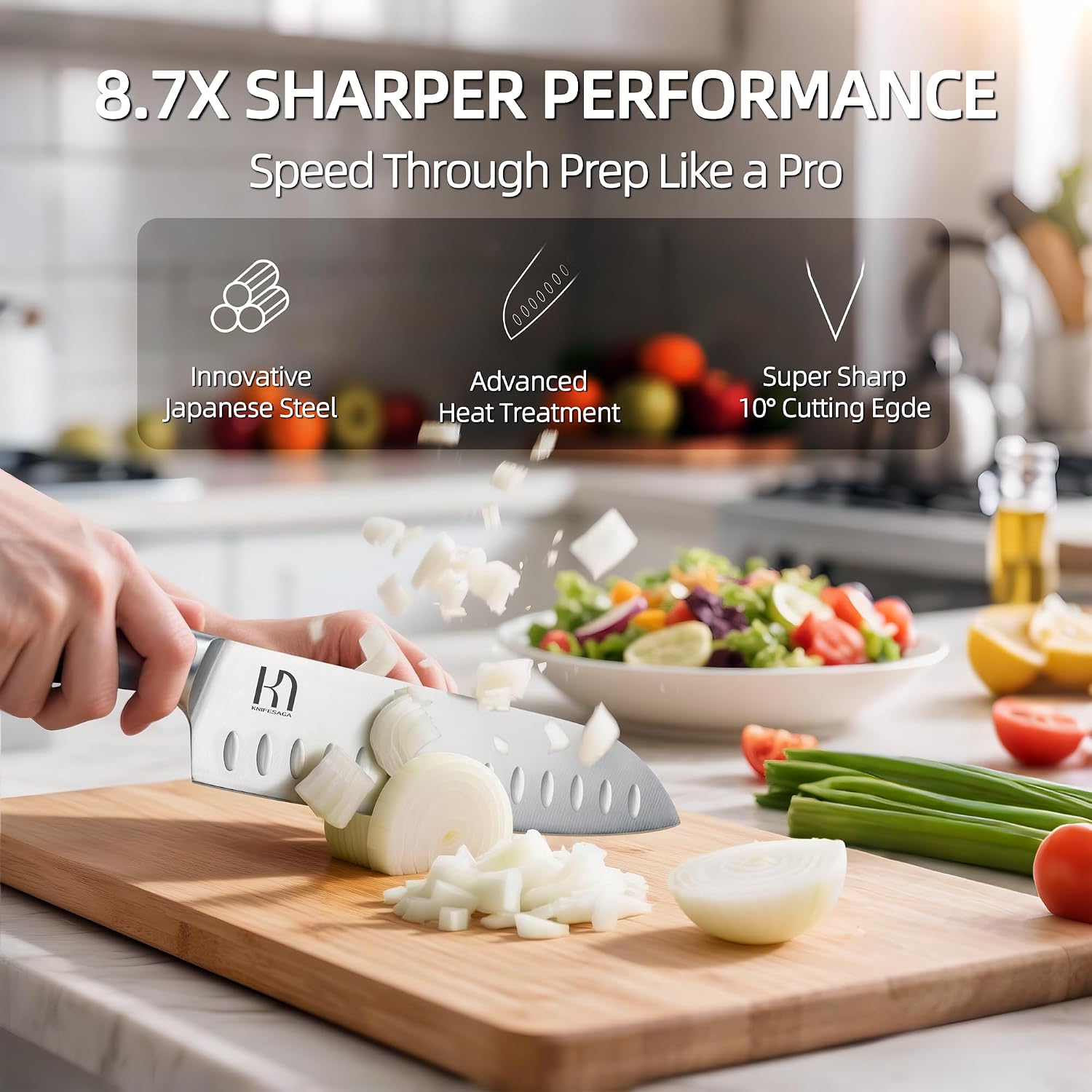 KnifeSaga Knife Set, Premium Knife Block Set for Kitchen 14 Pcs UltraSharp Japanese High Carbon Stainless Steel with Block and Built-in Sharpener, Kitchen Knives Set with Non-serrated Steak Knives