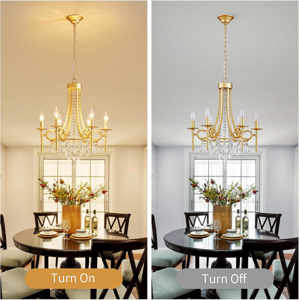 Modern Crystal Chandeliers for Dining Room, 6-Lights Gold Round Chandelier for Entryway, Crystal Chandelier Pendant Ceiling Lighting Fixture for Living Room Bedroom Kitchen Island Foyer Staircase