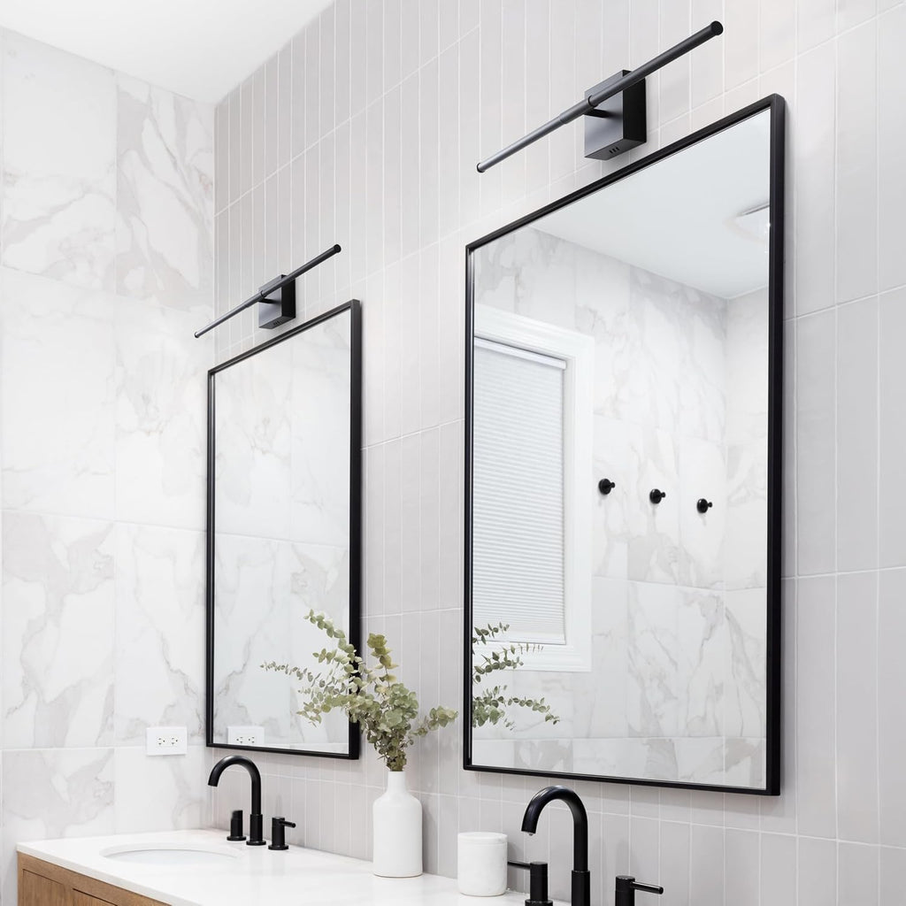 JONATHAN Y 28' Black Modern Dimmable Integrated LED Wall Sconce, Metal Vanity Light for Bathroom Mirror Bedroom Hallway, Sleek Hardwired Wall Lamp Fixture, 3000K (JYL7022C-SET2)