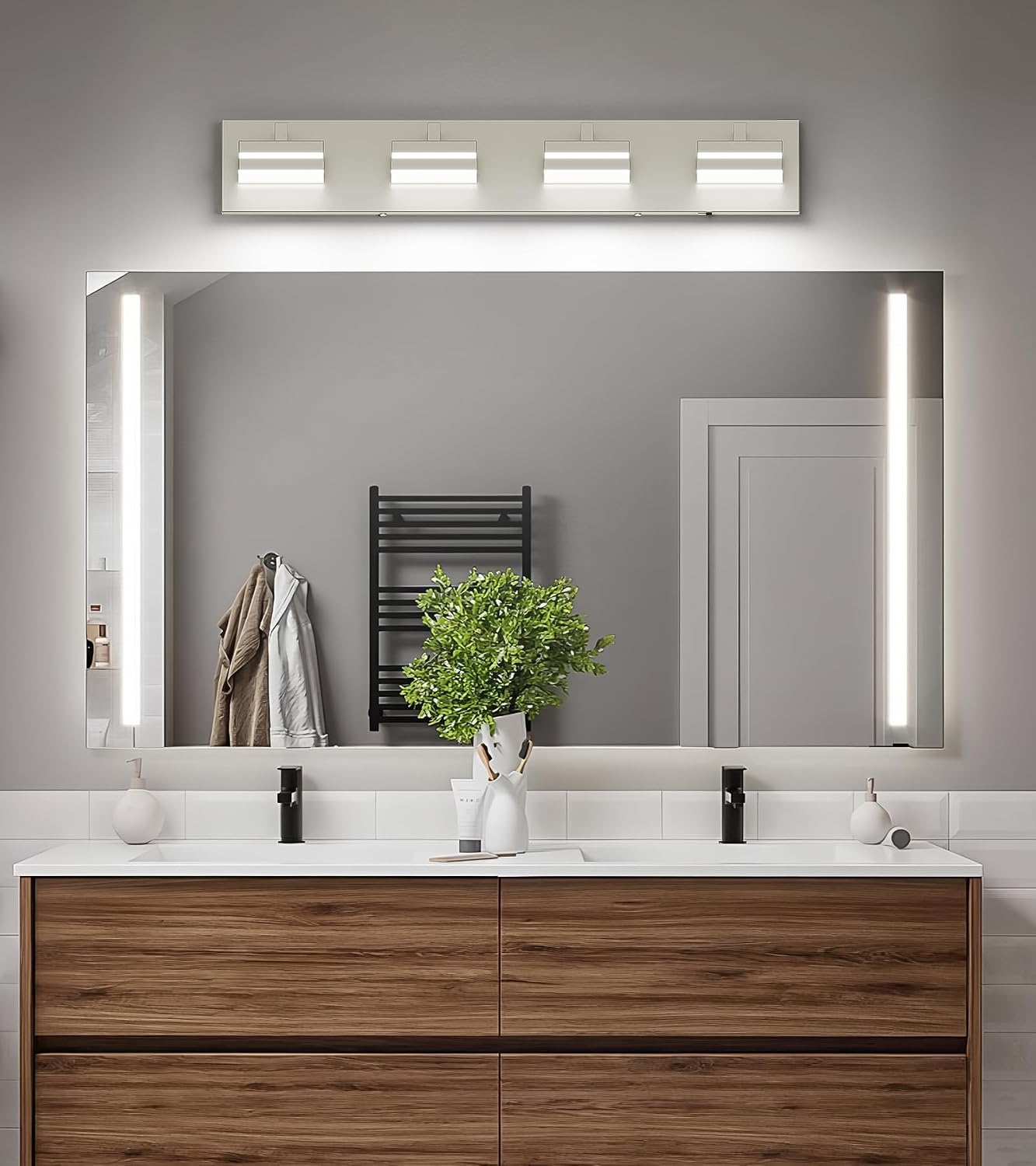Joossnwell Bathroom Vanity Light Brushed Nickel Bathroom Lighting Fixture Over Mirror Modern (4-Light, 26.77-Inch) Dimmable 5CCT Led Bath Vanity Lighs