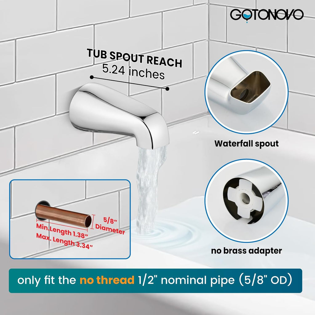 gotonovo 3 Handle Tub Shower Faucet Set, Bathtub Shower Fixture,Bathroom Tub and Shower Faucet Combo Shower System Complete Tub and Shower Trim Kit with 6 Settings Showerhead Polished Chrome