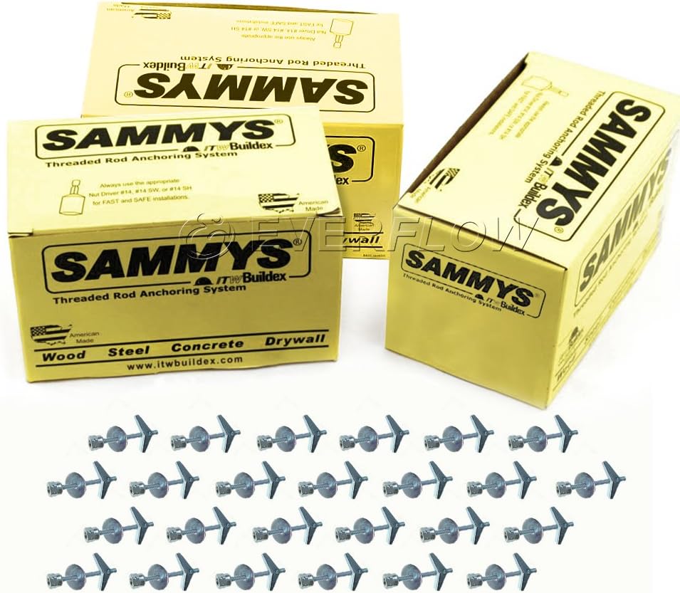 Everflow Sammys 8064925-75 SST 30 3/8 Inch Screw Vertically Threaded Rod Anchor Designed for Drywall or Prestressed Concrete, Steel, Zinc, Corrosion Resistance, 1/4 x 3 Inch Screw Length (Pack of 75)