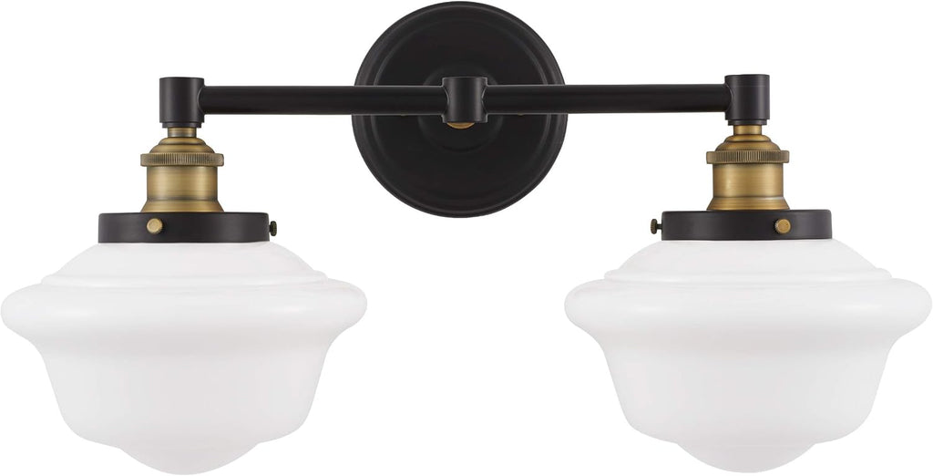 Linea di Liara Lavagna Farmhouse Matte Black Bathroom Light Fixtures Over Mirror Black and Gold 2-Light Bathroom Vanity Light Fixture Milk Glass Shades Modern Vanity Lights, UL Listed