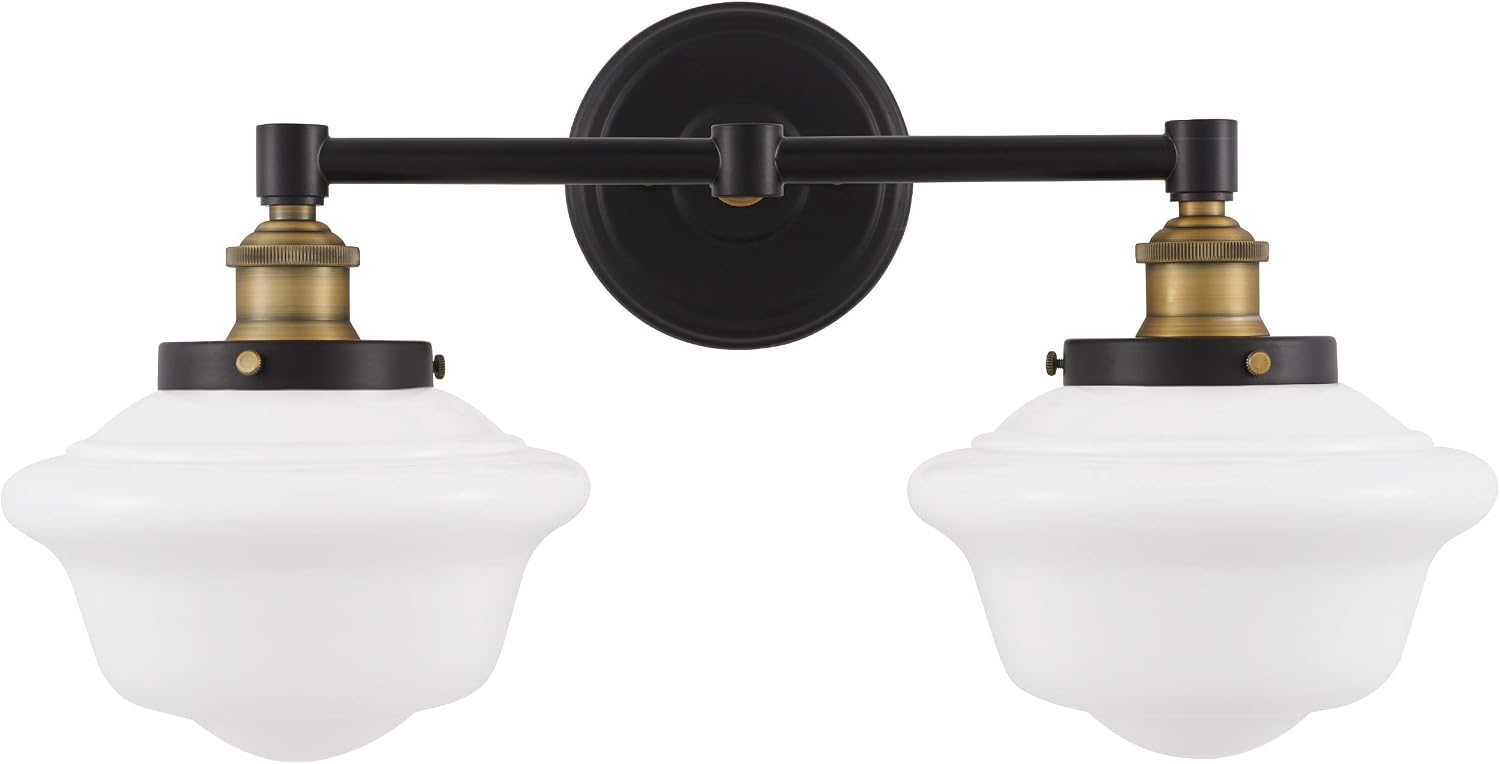 Linea di Liara Lavagna Farmhouse Matte Black Bathroom Light Fixtures Over Mirror Black and Gold 2-Light Bathroom Vanity Light Fixture Milk Glass Shades Modern Vanity Lights, UL Listed