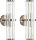 Crystal Wall Sconce Set of 2, Brushed Nickel Luxury Indoor Vanity Wall Lamp, 15.7-Inch Upper and lower illuminated Bathroom Light Fixtures, for Living Room, Bedroom, Bathroom, Hallway, Mirror, E26