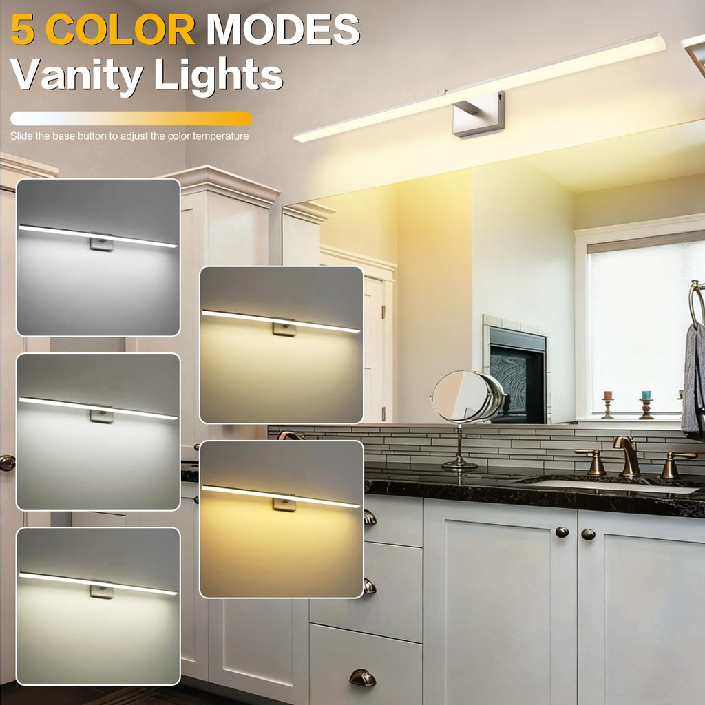 48 Inch Vanity Lights for Bathroom Over Mirror Brushed Nickel Over Cabinet Arm Extra Wide LED Bar 5CCT 2900K 6000K 32W 2560lm ETL
