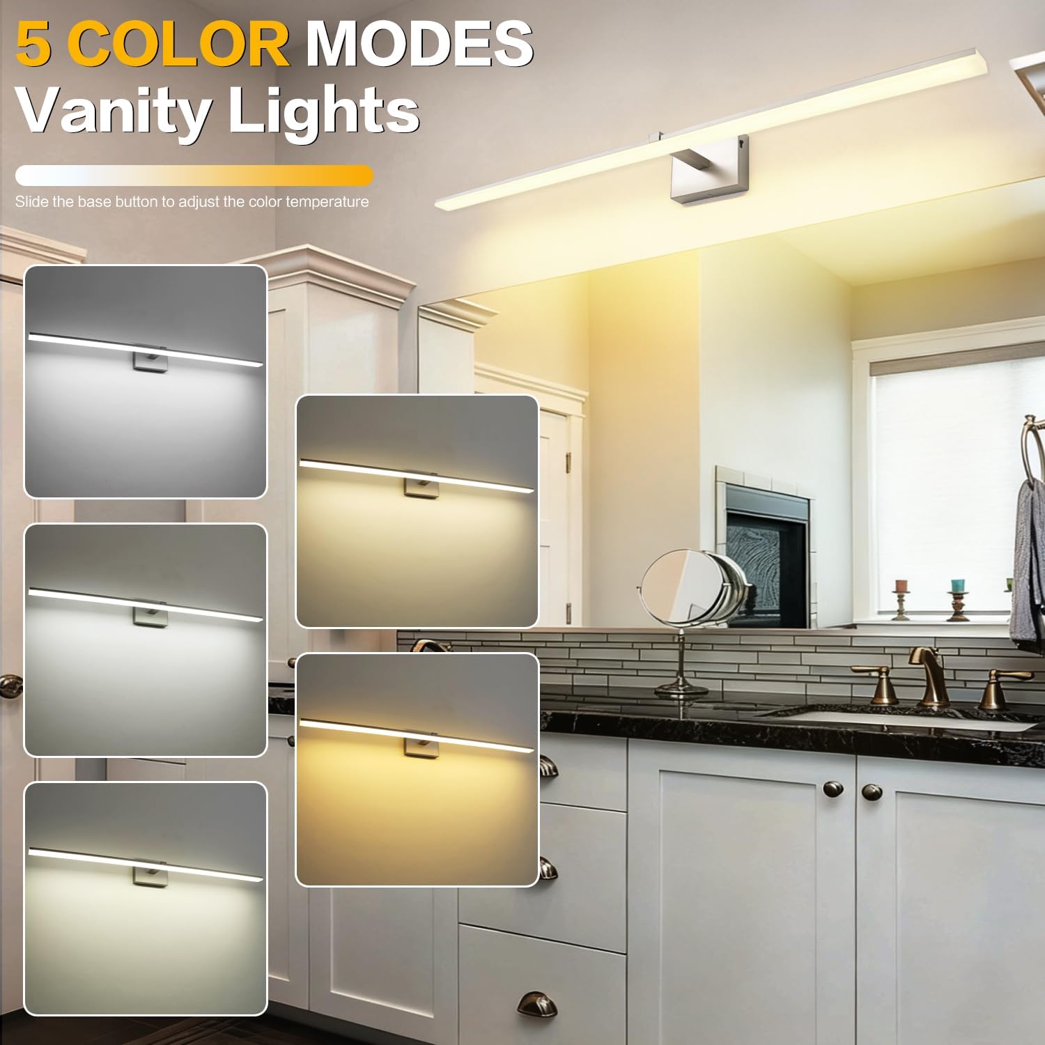 48 Inch Vanity Lights for Bathroom Over Mirror Brushed Nickel Over Cabinet Arm Extra Wide LED Bar 5CCT 2900K 6000K 32W 2560lm ETL