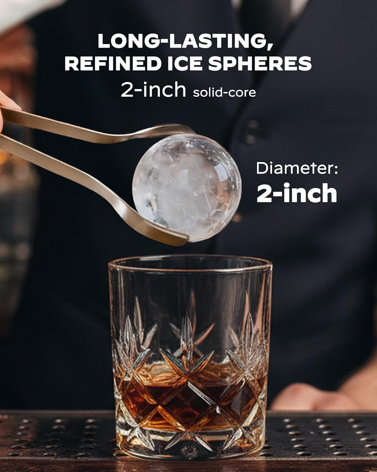 Silonn 2' Sphere Clear Ice Maker Countertop, Slow-Melting Crystal Ice Balls for Whiskey, 4 Pcs in 35 Mins / 144 Pcs/Day, Rapid Sphere Technology, One-Click Self-Cleaning, Ideal for Bourbon