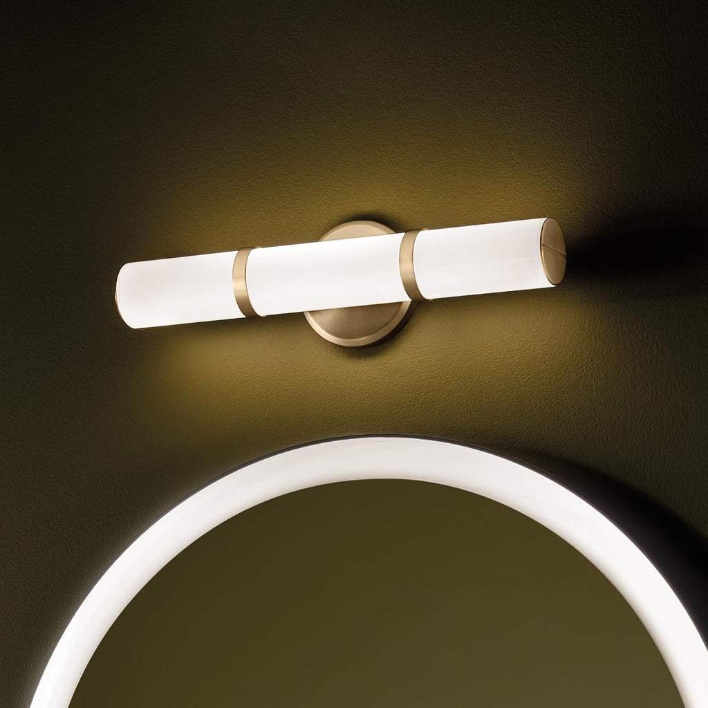 Kichler Rosh 18 in LED Bathroom Vanity Light Fixture with White Glass in Champagne Bronze, Modern Minimalist Bath Bar for Mirror, Dimmable (18 in W x 5 in H), 55187CPZLED