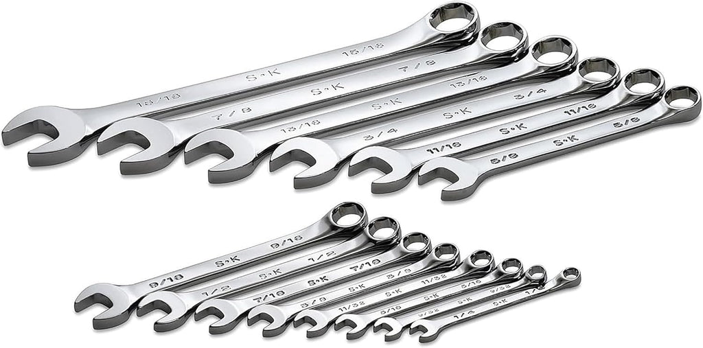 SK Tools USA 14 Piece, Regular, 6 Point, SAE SuperKrome® Combination Wrench Set: 1/4' - 15/16' | 86124