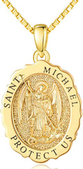 14K Gold Saint Medal Necklace for Women, Catholic Patron Saint Pendant Necklace, Christian Religious Jewelry Gift for Confirmation Baptism Communion Christmas Birthday