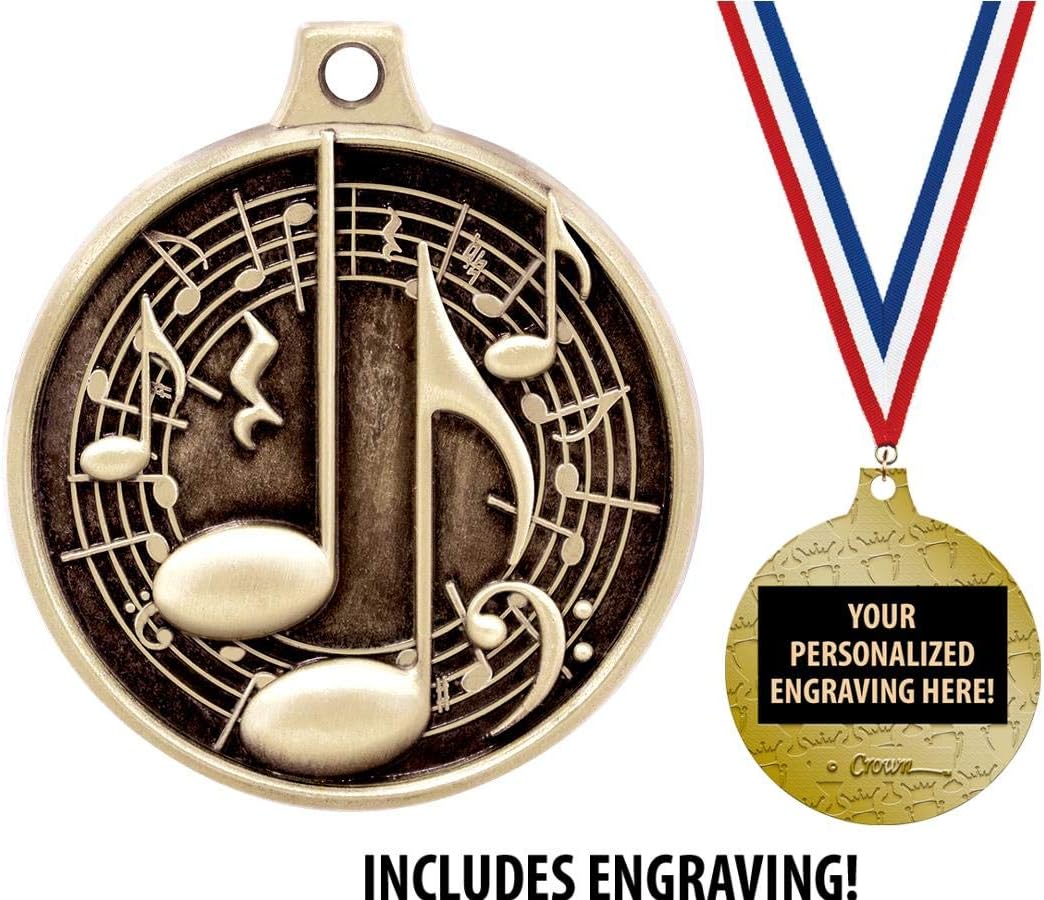 Music Medals - 1 1/2' Gold Music Medals, Great Kids Music Awards with Custom Engraving Prime