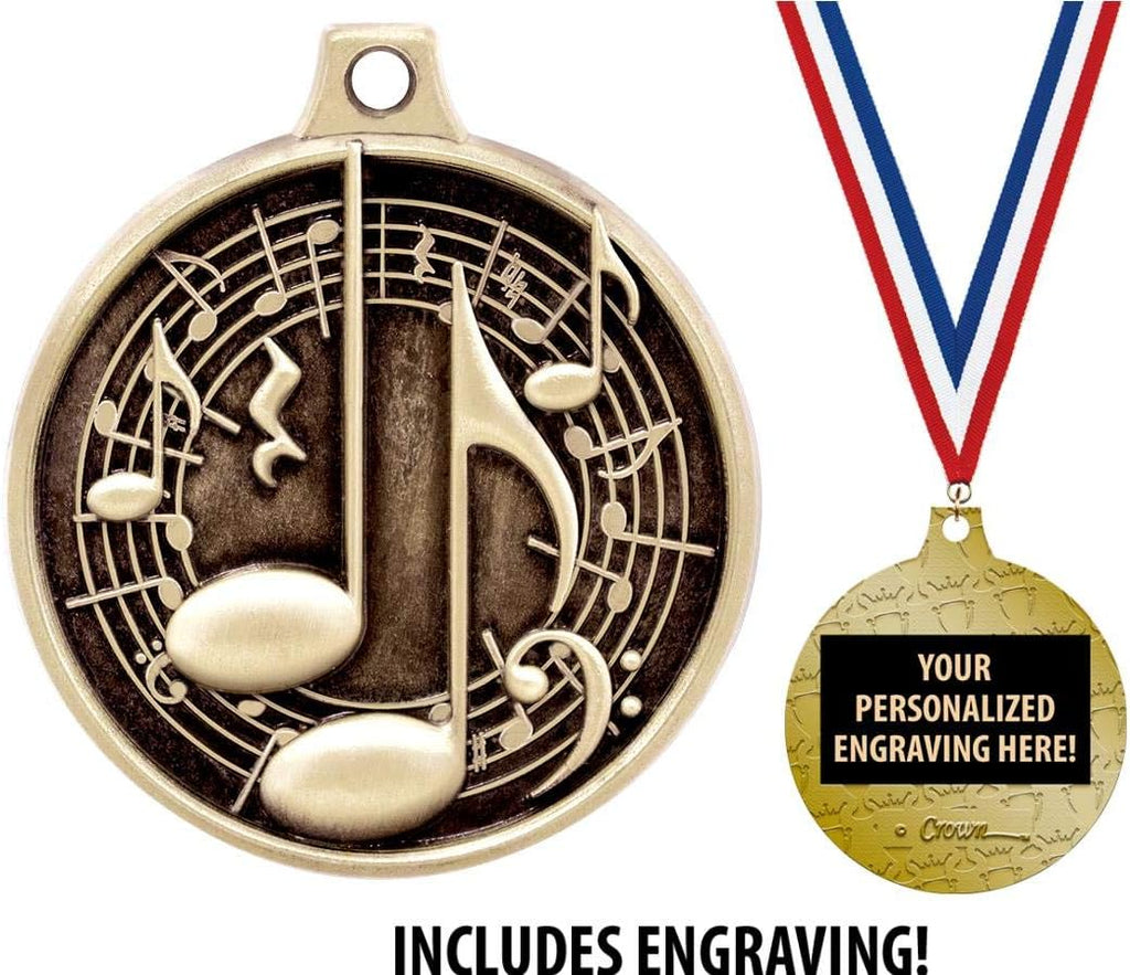 Music Medals - 1 1/2' Gold Music Medals, Great Kids Music Awards with Custom Engraving Prime