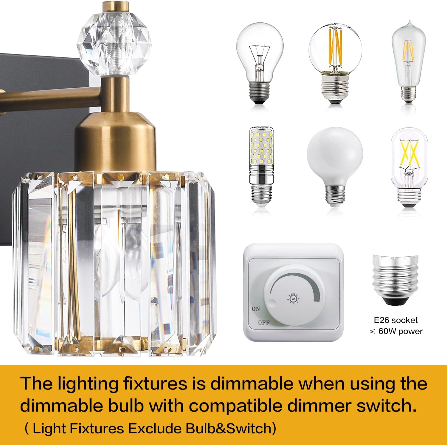 PRESDE Crystal 6 Light Bathroom Vanity Lights Black and Gold Bathroom Lights Fixtures Over Mirror Modern Bedroom Hallway