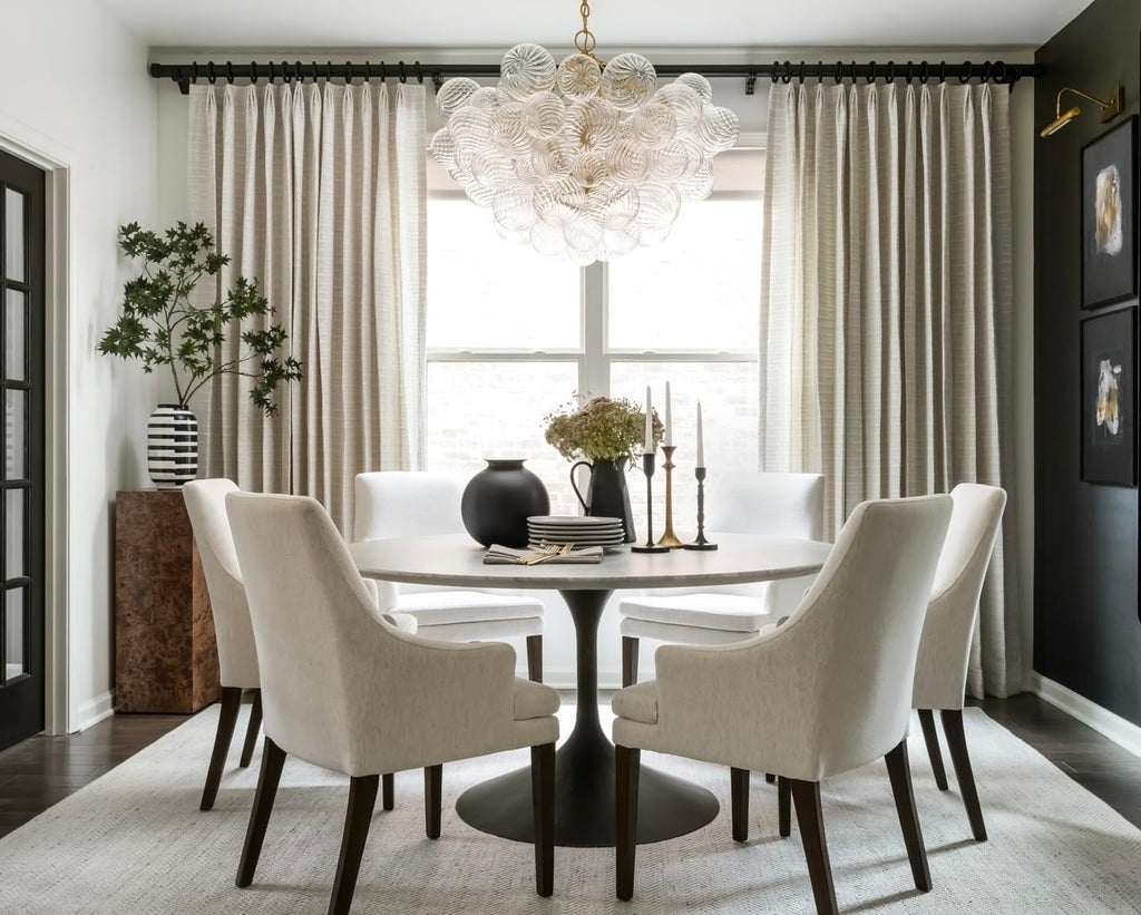 31' Gold 9-Light Bubble Chandelier | Swirled Clear Nordic Glass, Ribbed Glass Globe Pendant, Art Deco Cluster Ball Fixture