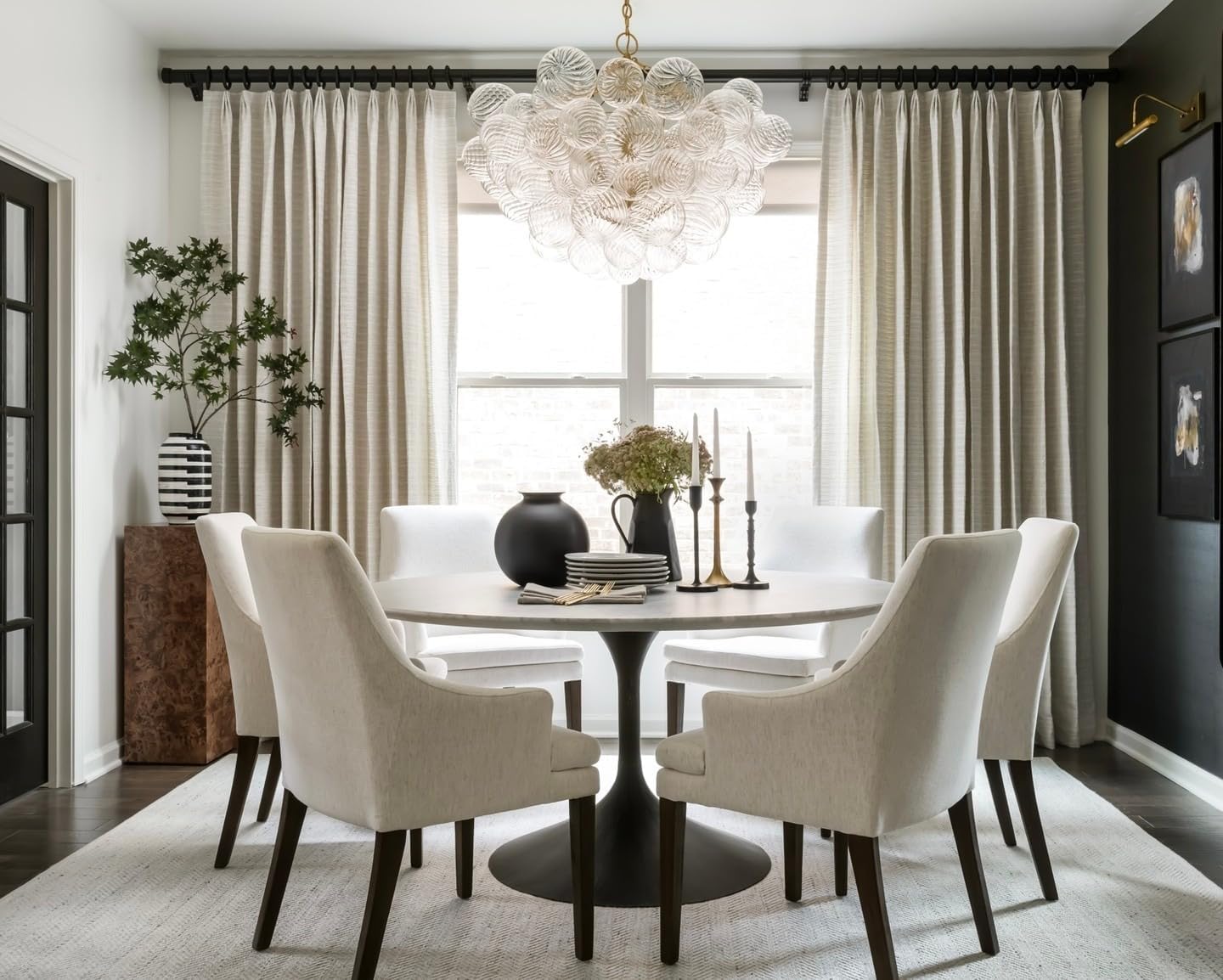 31' Gold 9-Light Bubble Chandelier | Swirled Clear Nordic Glass, Ribbed Glass Globe Pendant, Art Deco Cluster Ball Fixture