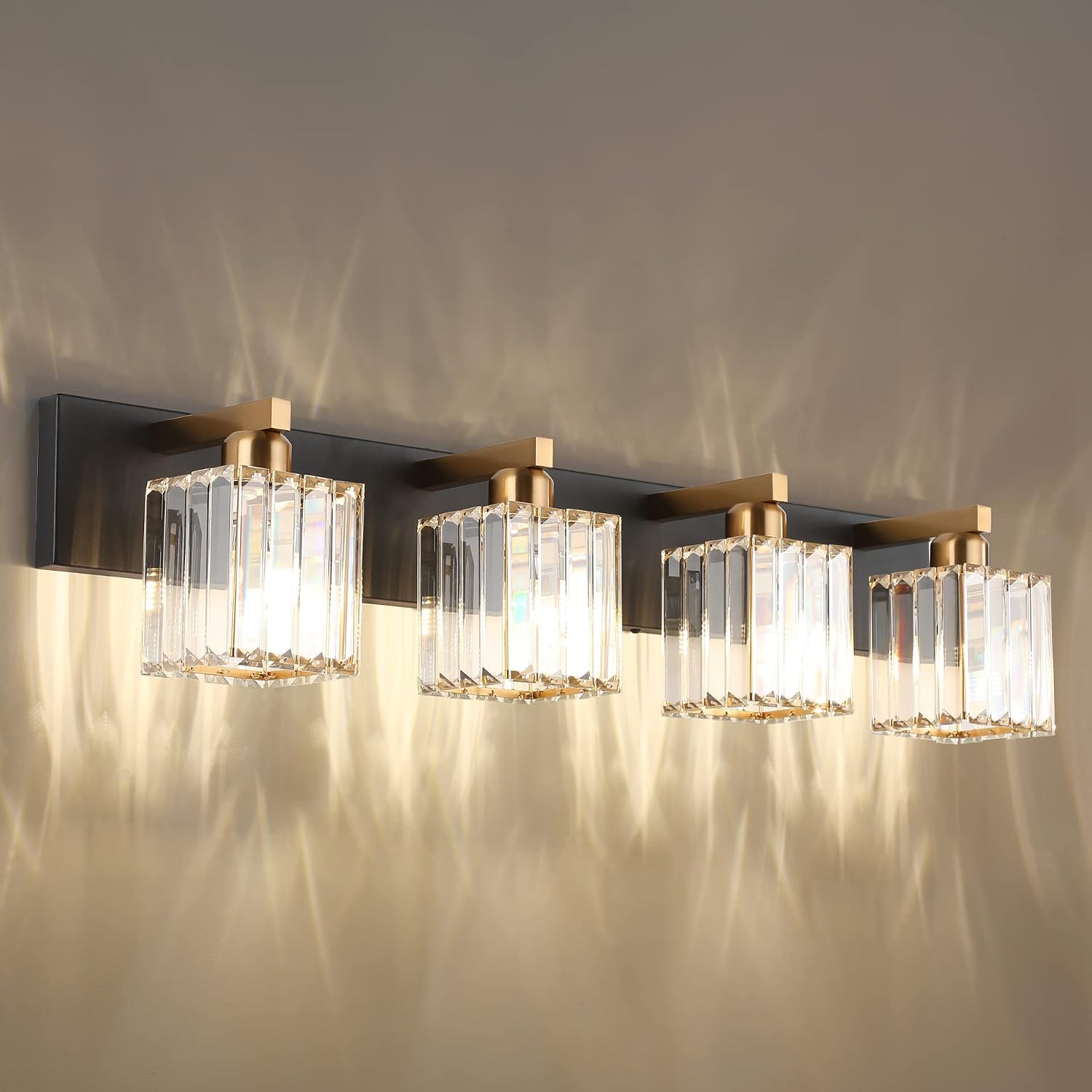 Aipsun Bathroom Vanity Light Fixtures Crystal Vanity Light for Bathroom 4 Light Modern Vanity Lighting (Exclude Bulb)