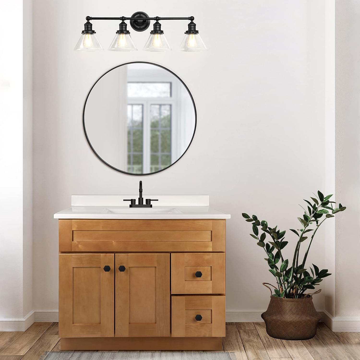 Design House Augustin Vanity Light, 4-Light, Seeded Glass Warm Glow, Dimmable, Up/Down Glow, Easy Installation, E26 Socket, Black, 34.9 in L x 8.3 in D x 11.1 in H, 589044-BLK