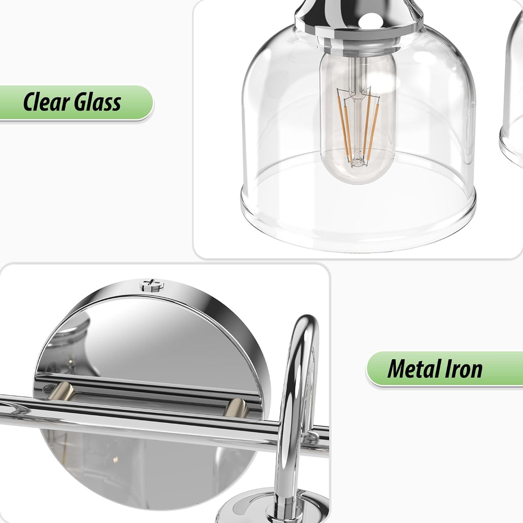 4 Lights Bathroom Vanity Light Fixtures, Chrome Traditional Classic Vanity Light with Clear Glass, Bathroom Lighting Fixtures Over Mirror